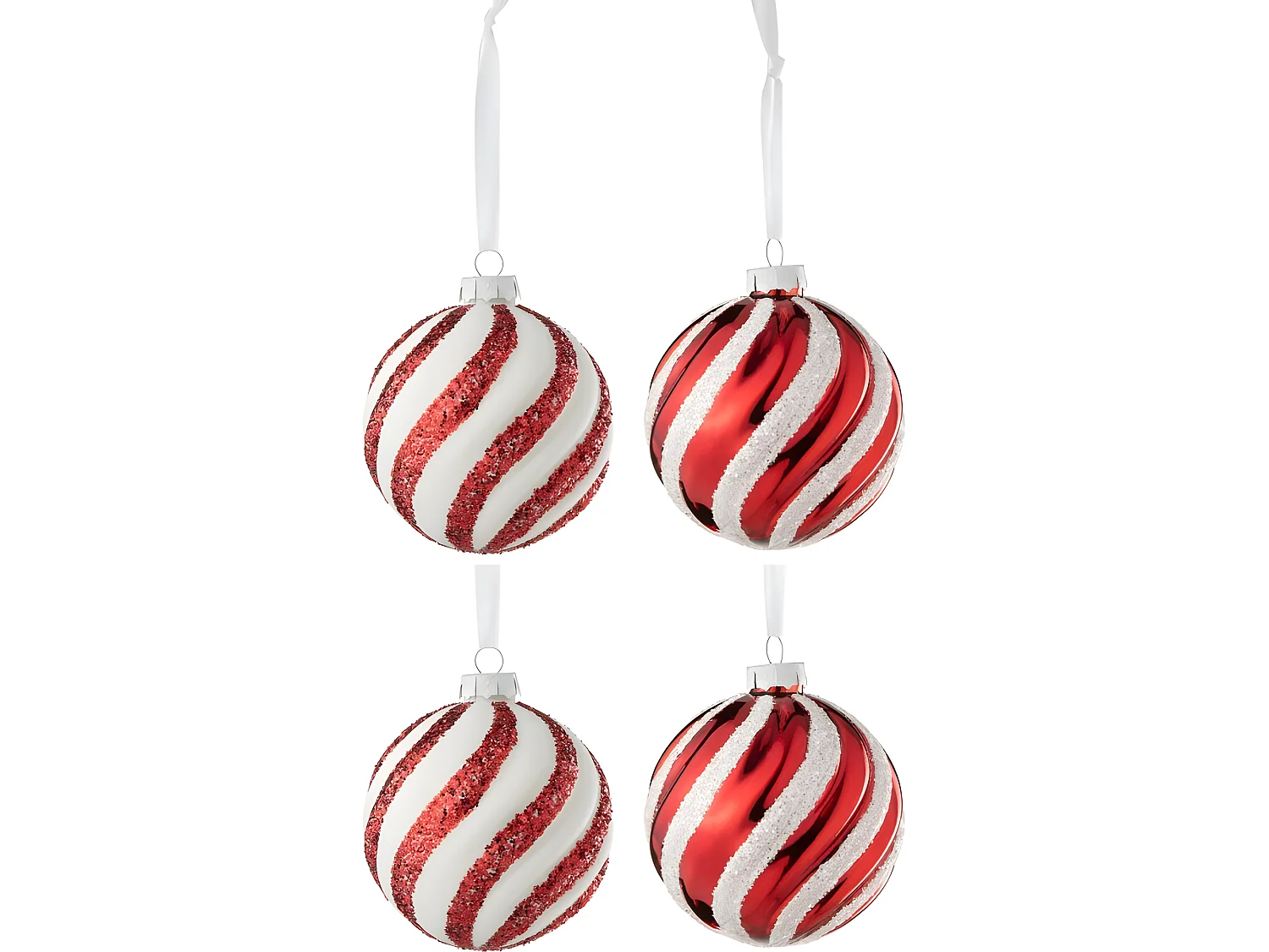 Scatola di 4 palline di Natale in vetro rosso 10x10x10 cm