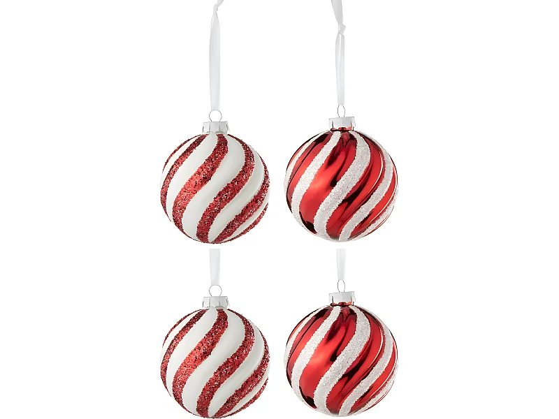 Caja de 4 bolas de Navidad de vidrio rojo de 10x10x10 cm