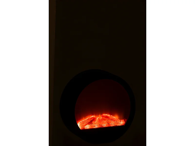 Cheminée décorative à led ronde en plastique noir 35x13x35cm