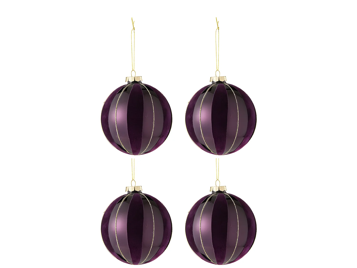 Caja de 4 bolas de Navidad de vidrio morado de 10x10x10 cm