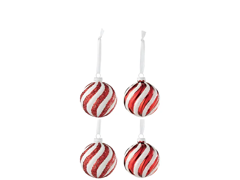 Caja de 4 bolas de Navidad de vidrio rojo de 8x8x8 cm