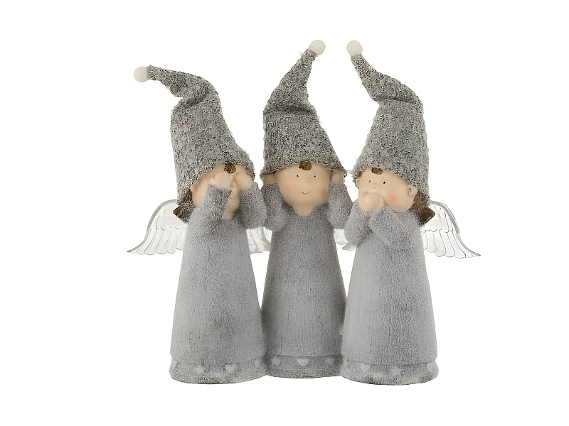 Set di 3 angeli in resina grigio 11x29x21 cm