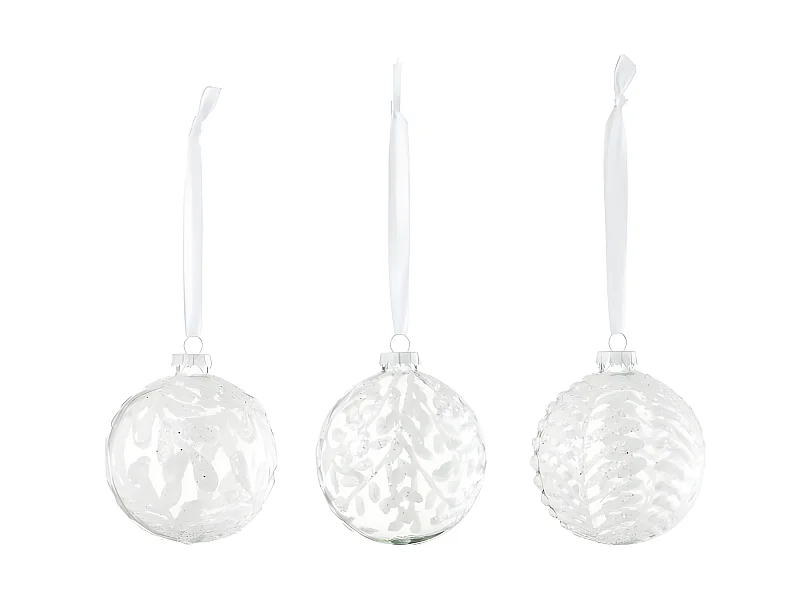 Scatola di 6 palline di Natale in vetro bianco 8x8x8 cm