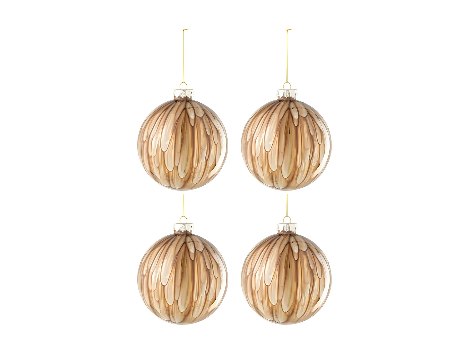 Scatola di 4 palline di Natale in vetro marrone 12x12x12 cm