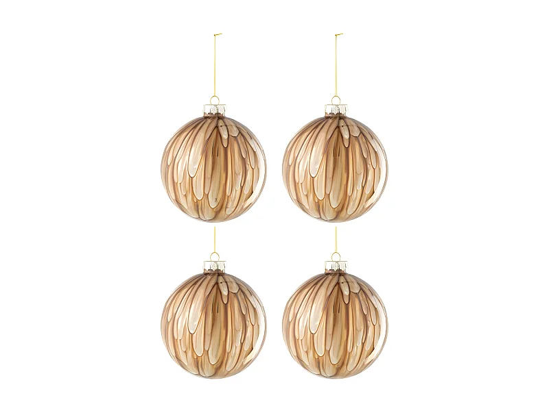 Scatola di 4 palline di Natale in vetro marrone 12x12x12 cm