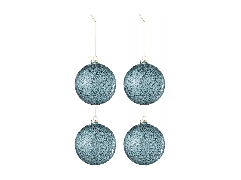Caja de 4 bolas de Navidad de vidrio azul de 10x10x10 cm