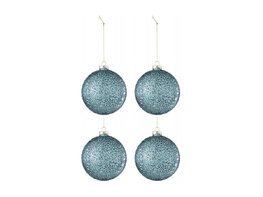 Caja de 4 bolas de Navidad de vidrio azul de 10x10x10 cm