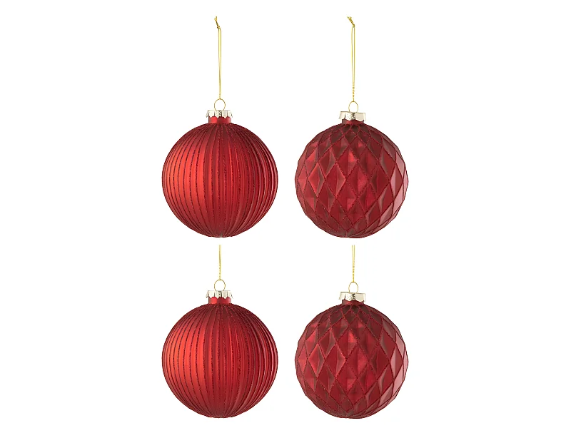 Scatola di 4 palline di Natale in vetro rosso 10x10x10 cm