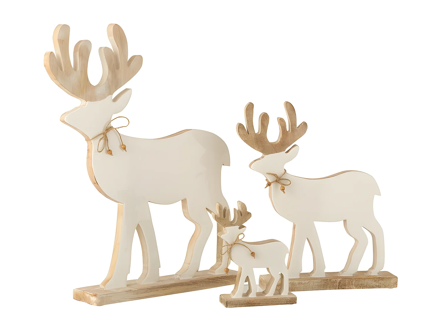 Renne de Noël en bois de manguier blanc 45x7x56 cm