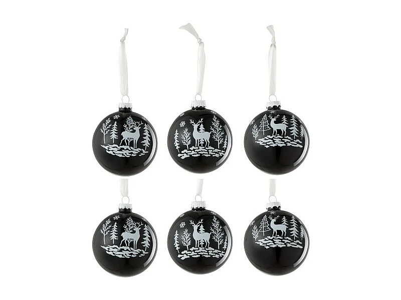 Caja de 6 bolas de Navidad de vidrio negro de 8x8x8 cm