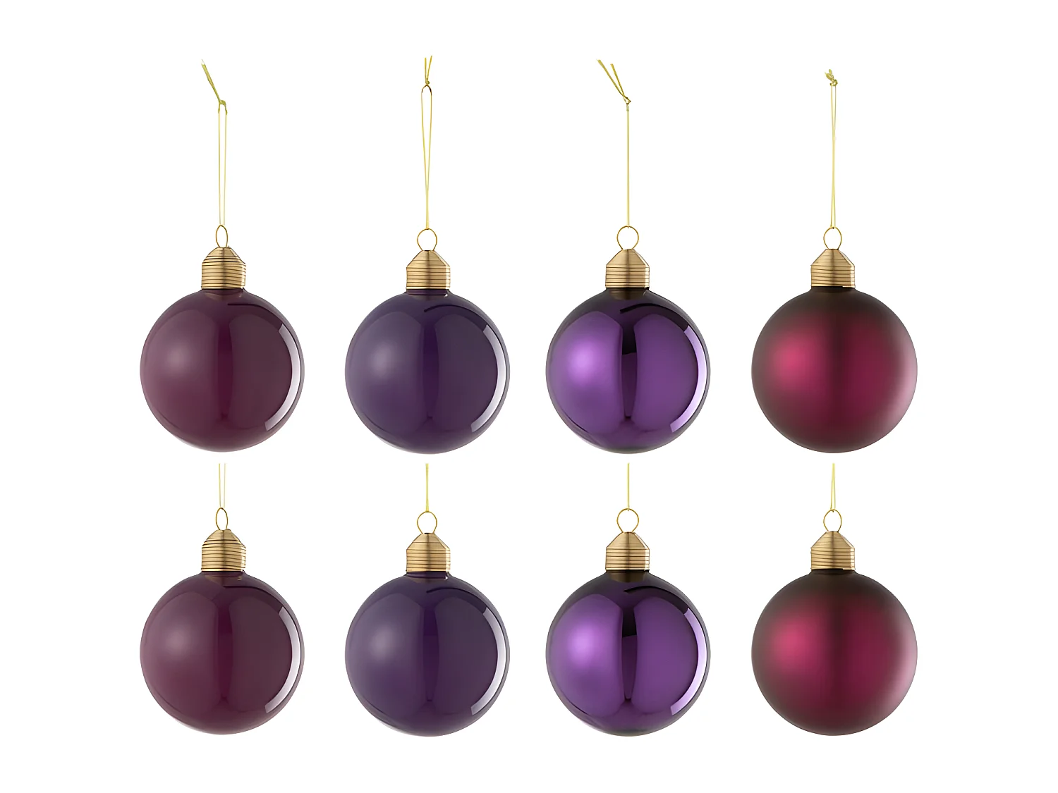 Scatola di 8 palline di Natale in vetro viola 8x8x8 cm