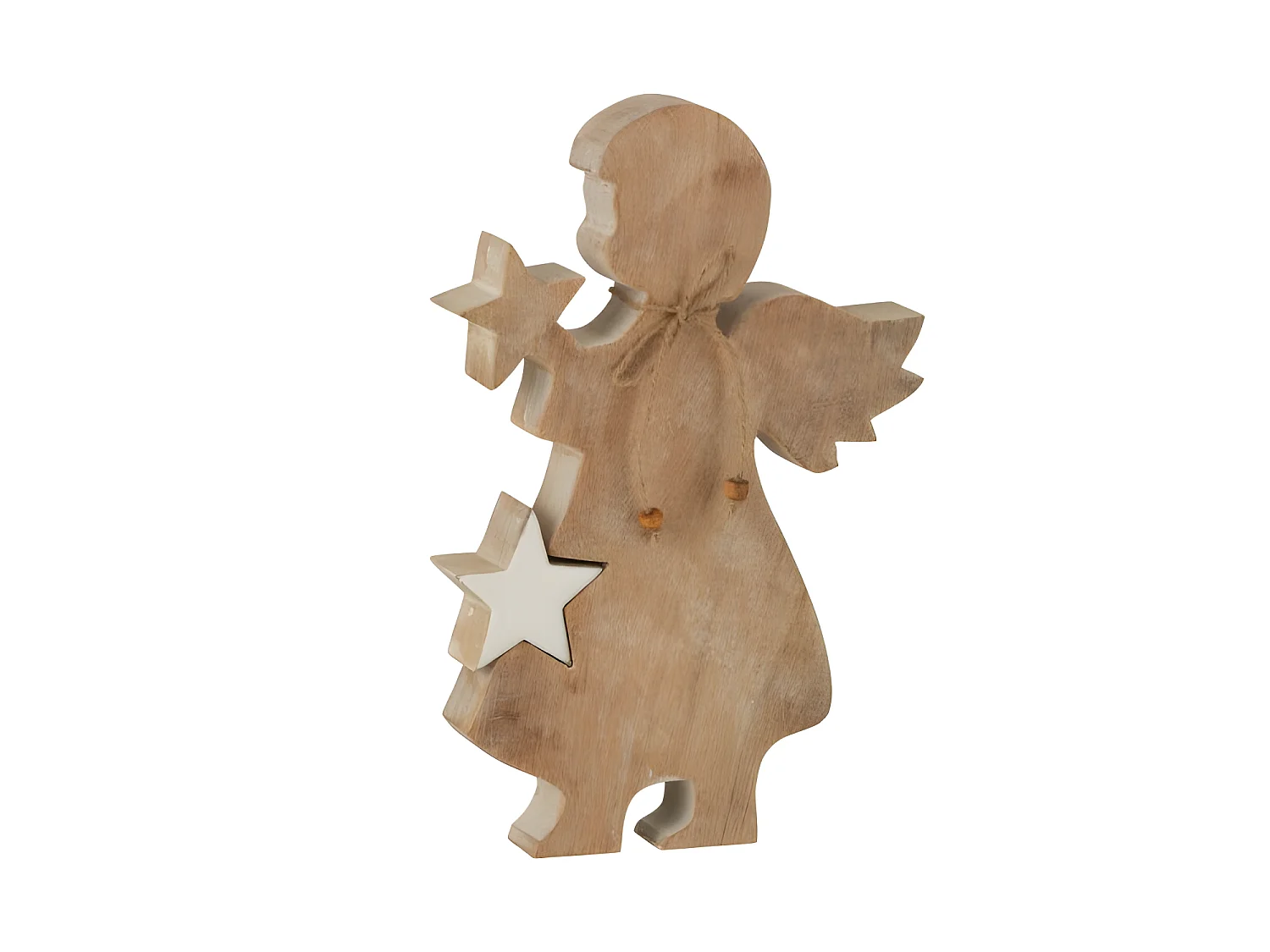 Ángel estrella madera de mango whitewash/blanco Alt. 29 cm