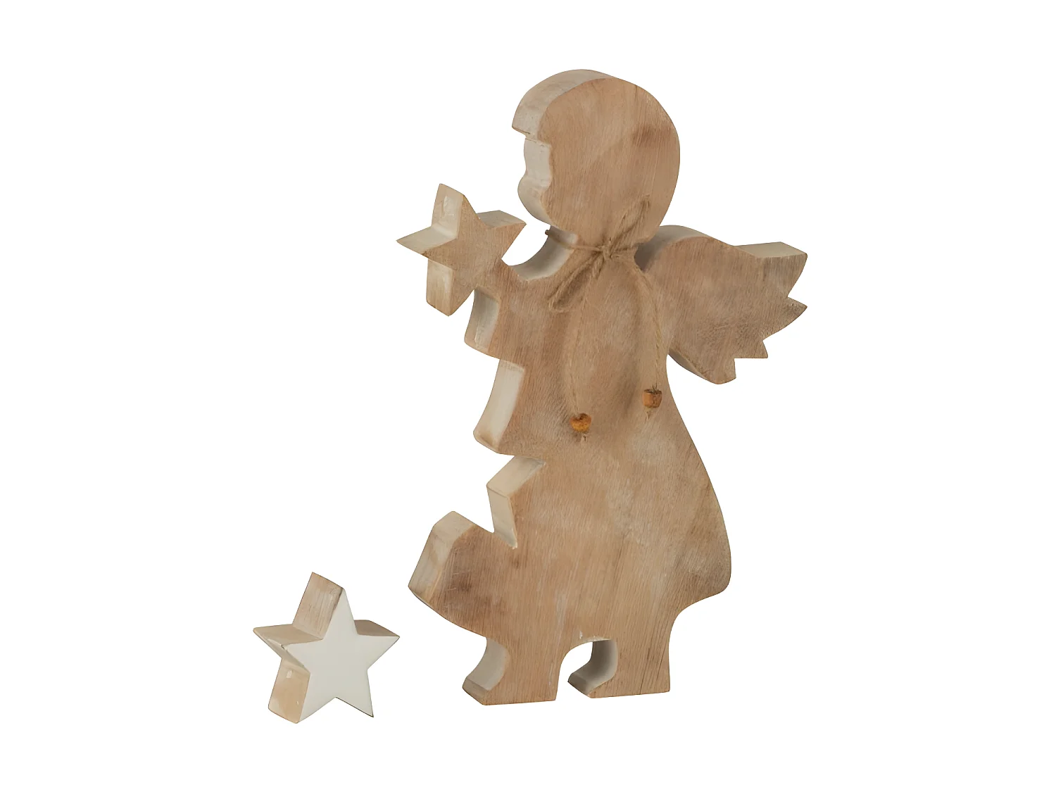 Ángel estrella madera de mango whitewash/blanco Alt. 29 cm