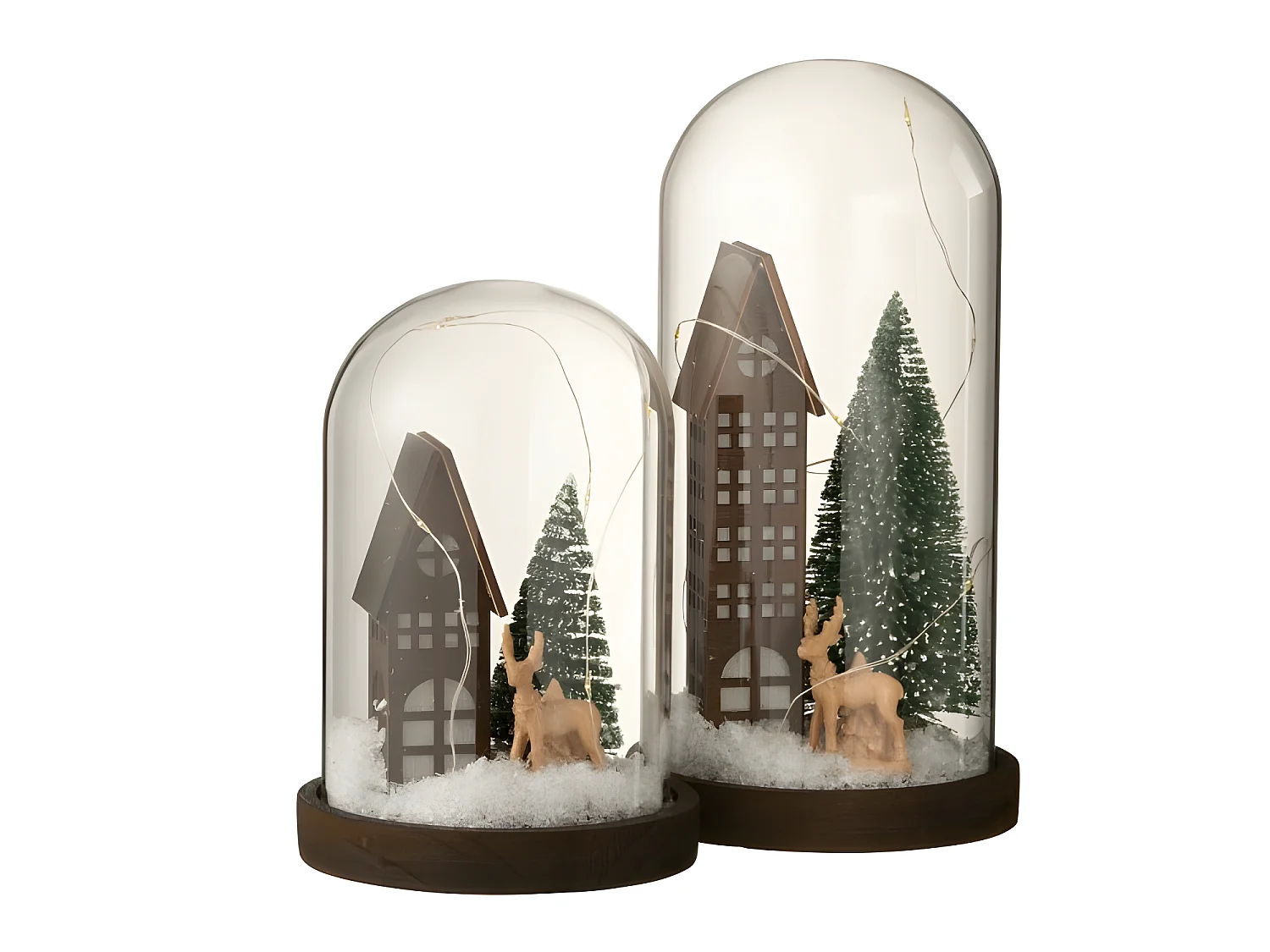 Campana alta led casa cristal/madera marrón oscuro/verde Alt. 27 cm