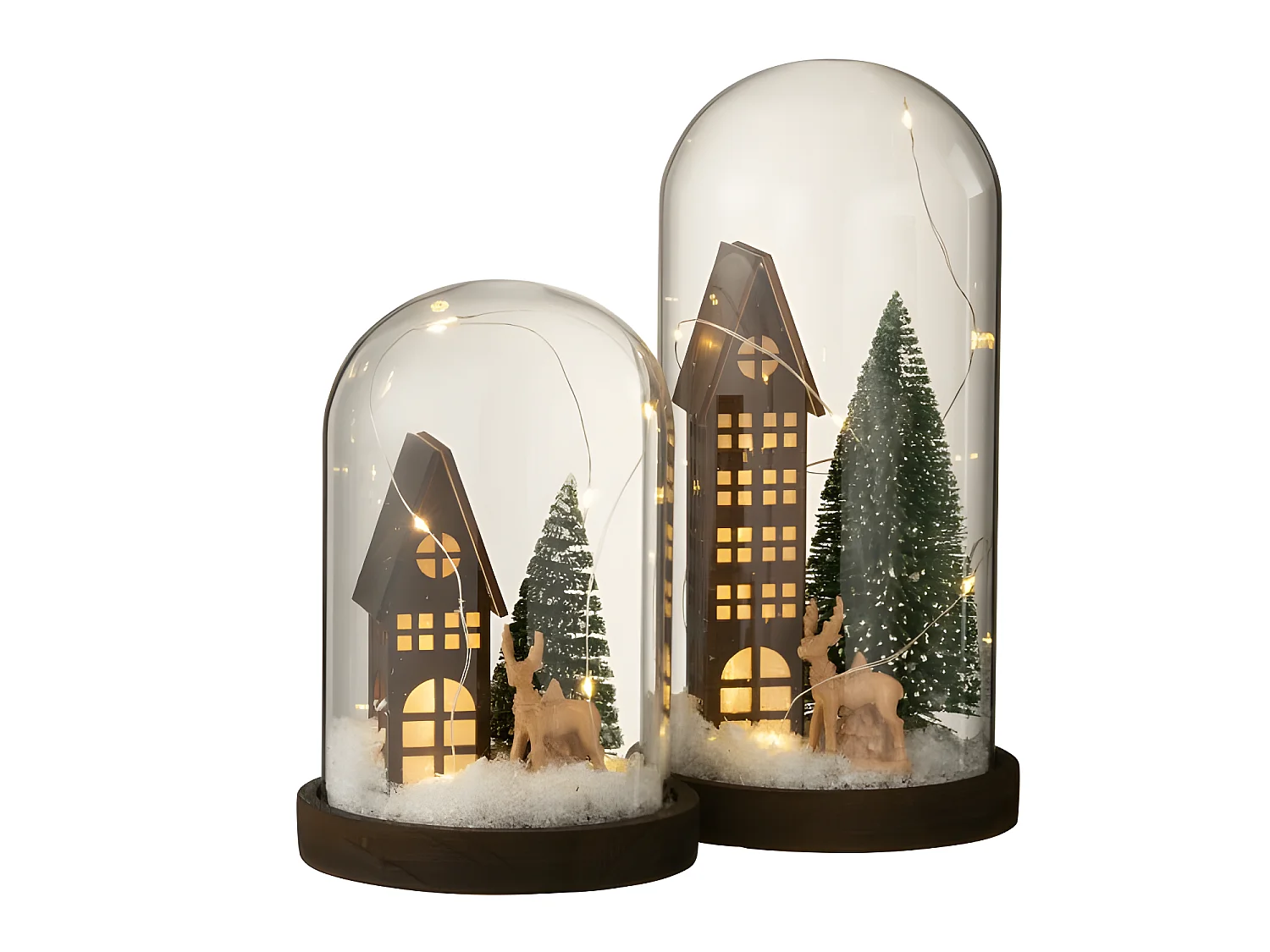 Campana alta led casa cristal/madera marrón oscuro/verde Alt. 27 cm