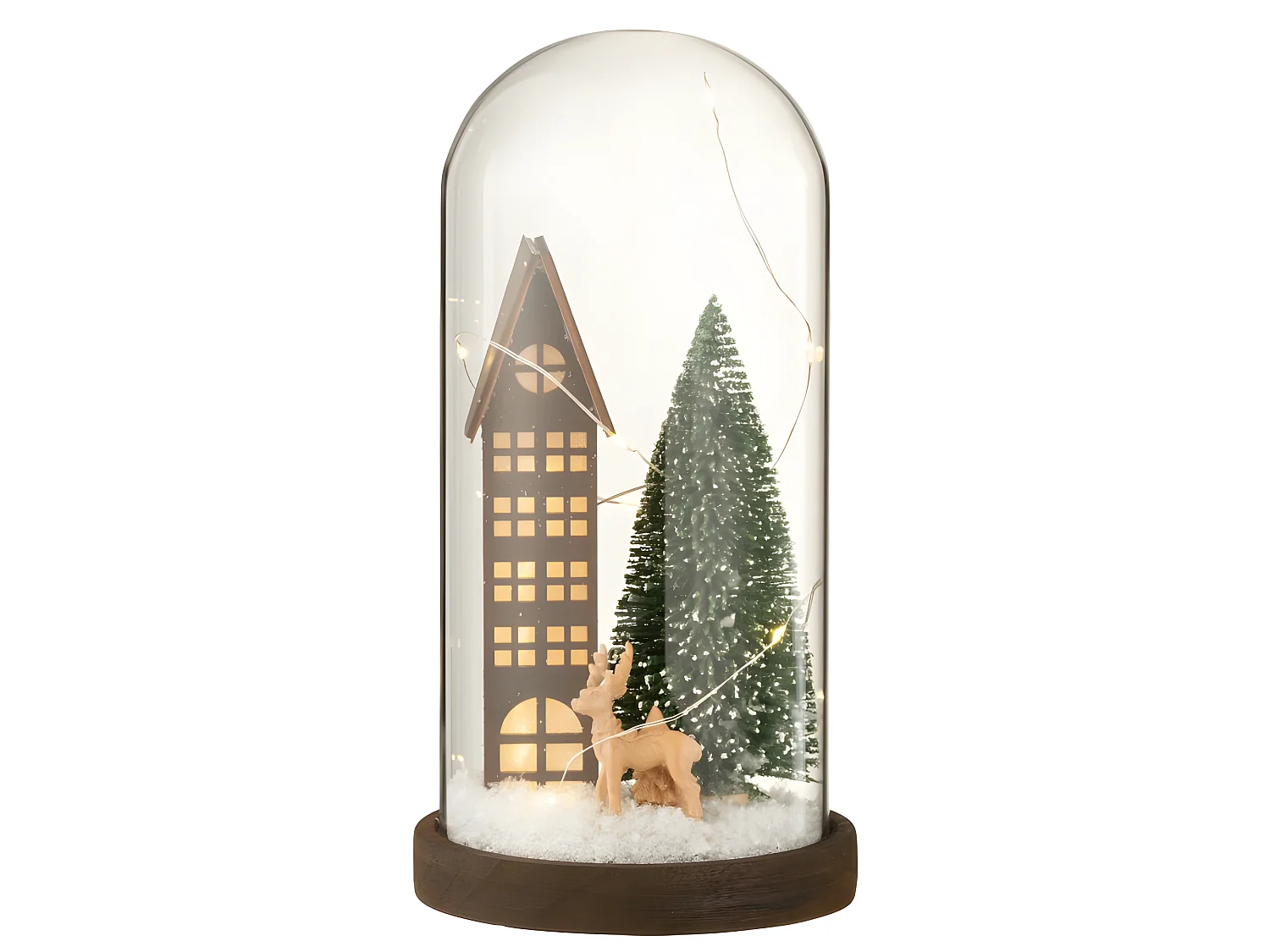 Campana alta led casa cristal/madera marrón oscuro/verde Alt. 27 cm