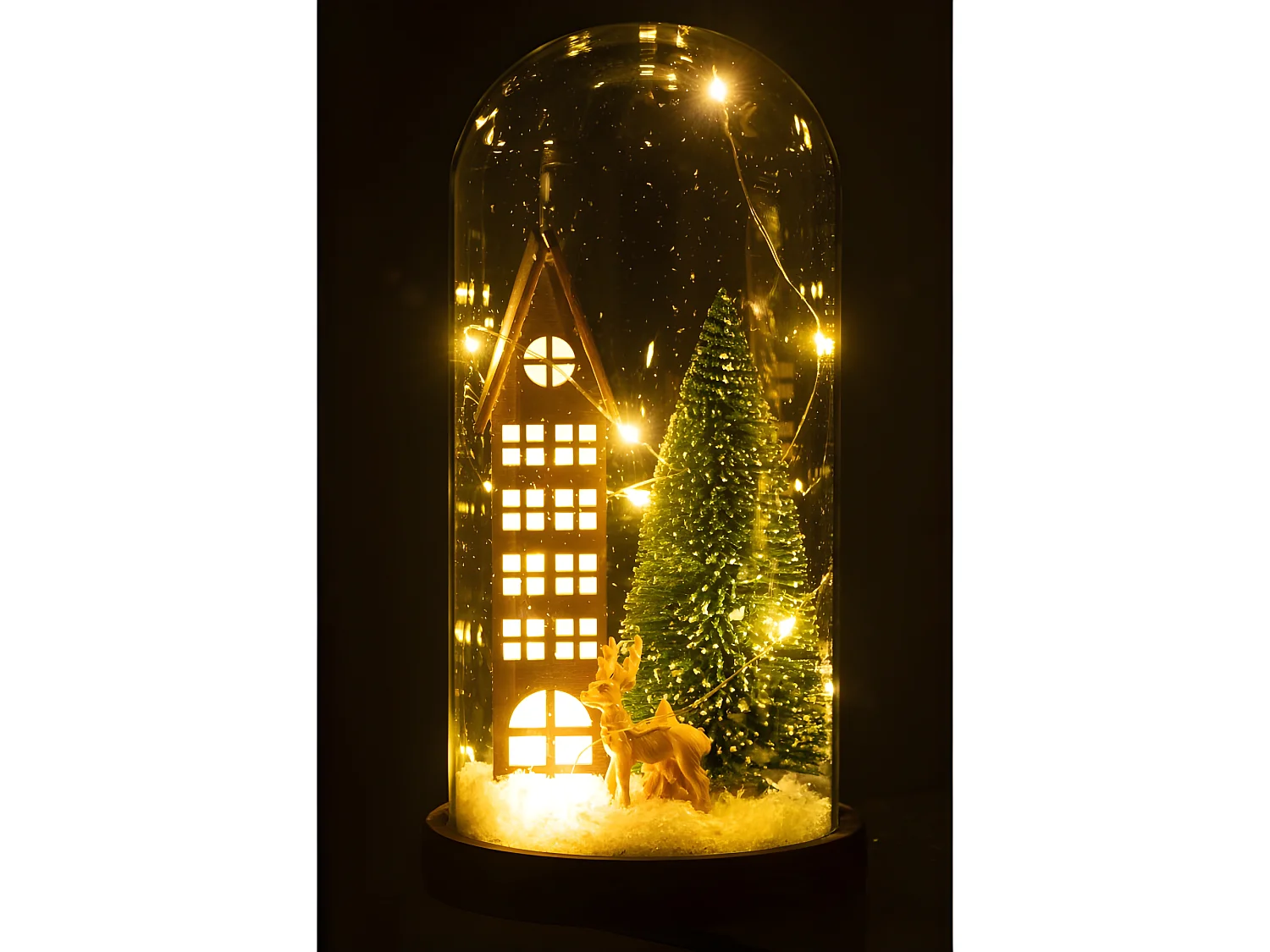 Campana alta led casa cristal/madera marrón oscuro/verde Alt. 27 cm