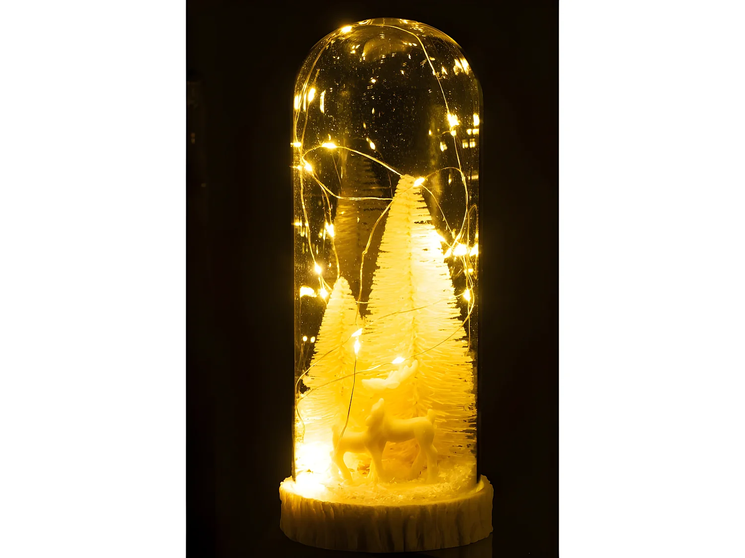 Campana alta led ciervos cristal/resina blanco Alt. 28 cm