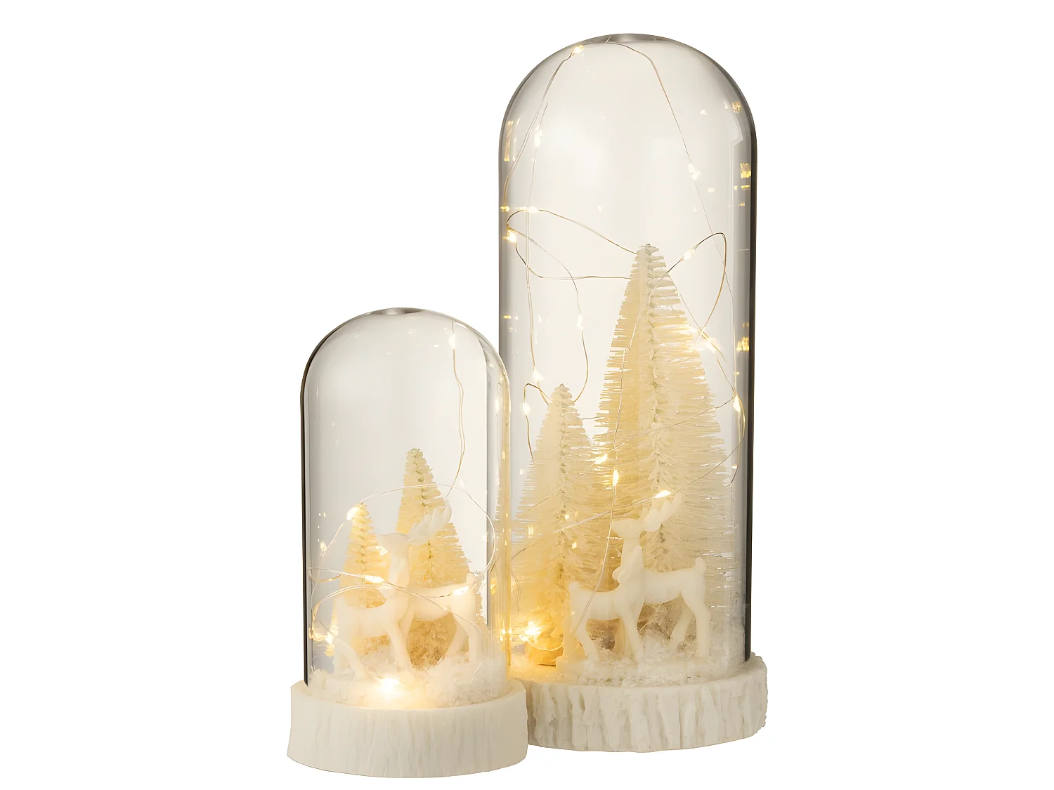 Campana alta led ciervos cristal/resina blanco Alt. 28 cm