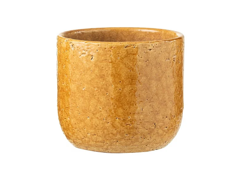 Okerkleurige keramische bloempot 18.5x18.5x16.5 cm