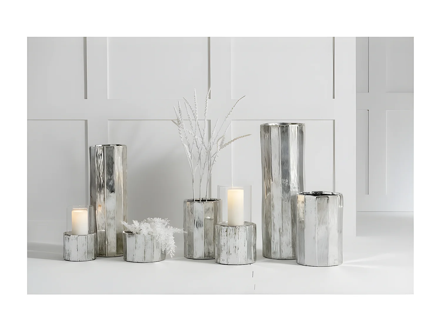 Cache-pot en céramique argent 20x20x30 cm