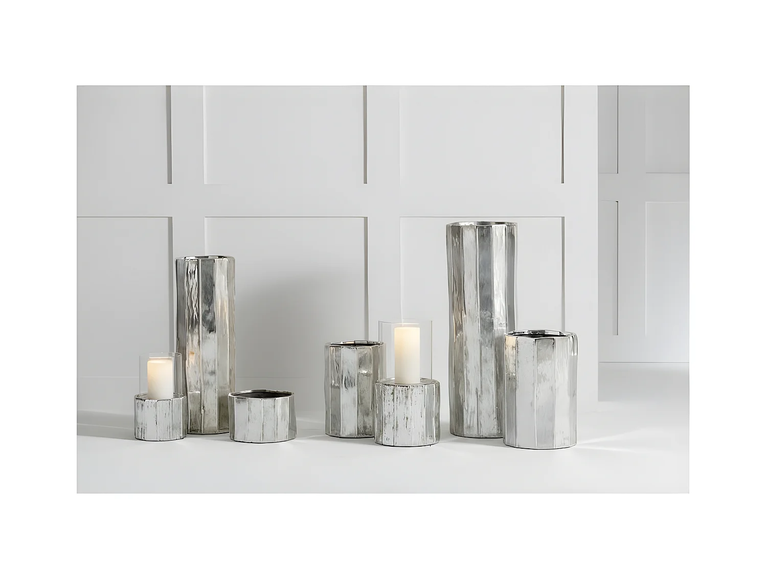 Cache-pot en céramique argent 16.5x16.5x25.5 cm