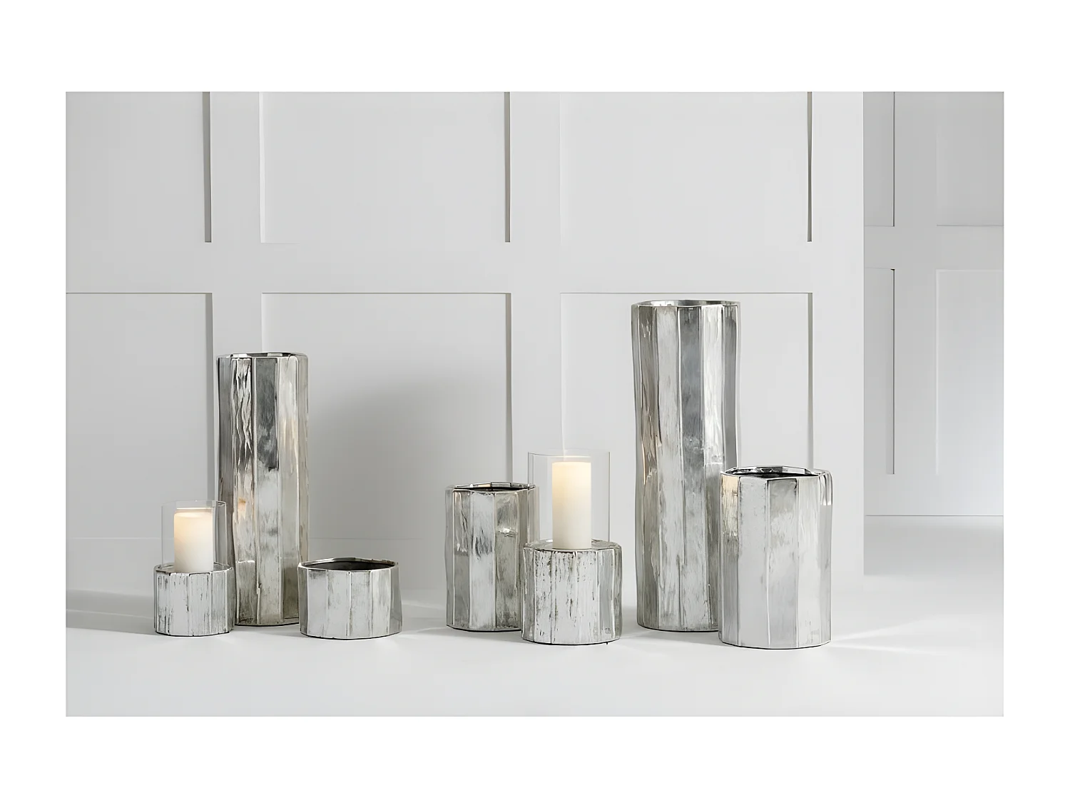 Cache-pot en céramique argent 16.5x16.5x25.5 cm