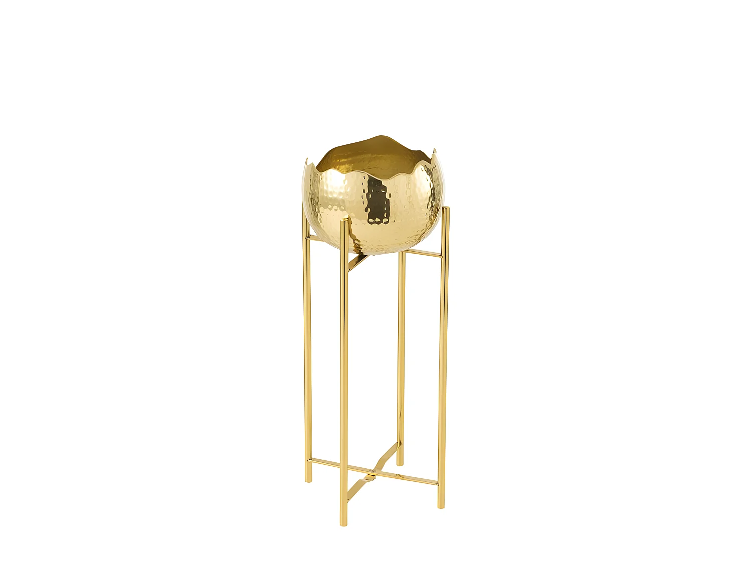 Goudkleurige metalen plantenpot op voet 21x21x45 cm