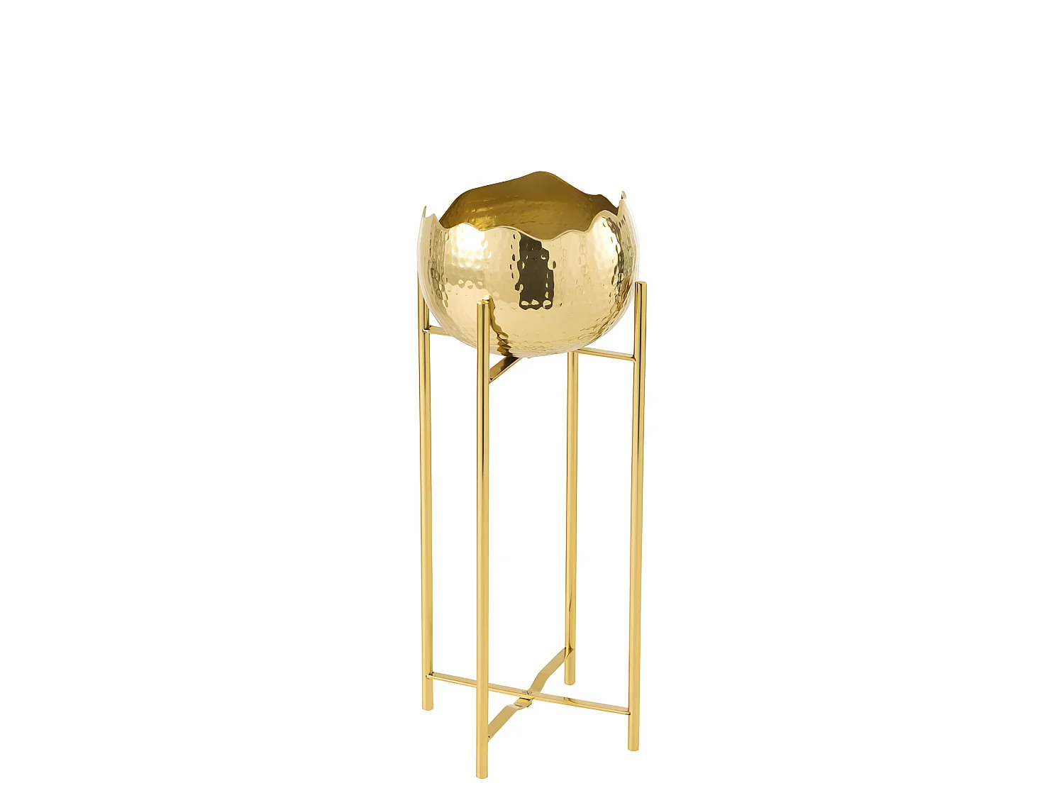 Goudkleurige metalen plantenpot op voet 21x21x45 cm