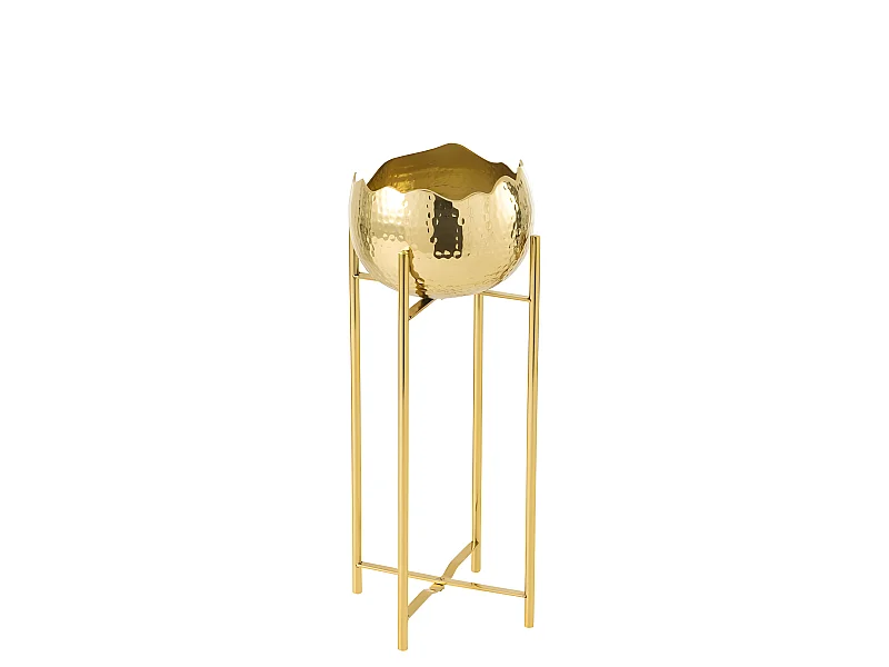 Goudkleurige metalen plantenpot op voet 21x21x45 cm