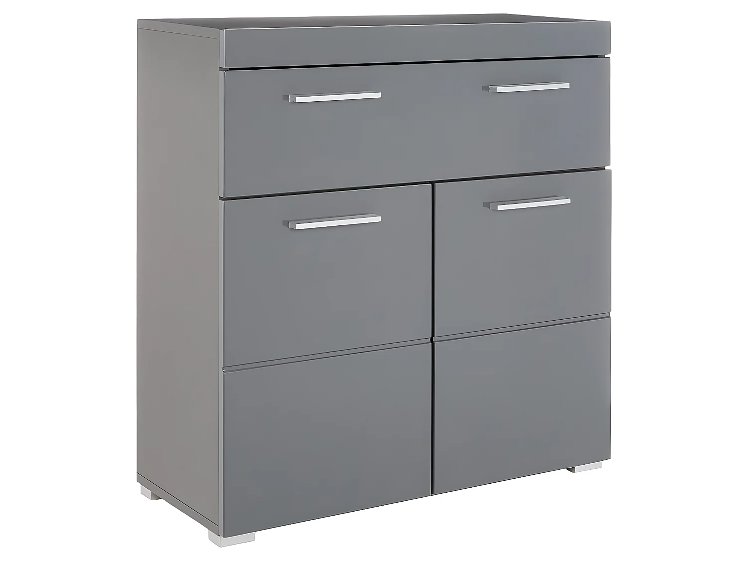 AmandaMando Armoire de rangement pour salle de bain, 2 portes, 1 tiroir, gris, gris brillant.