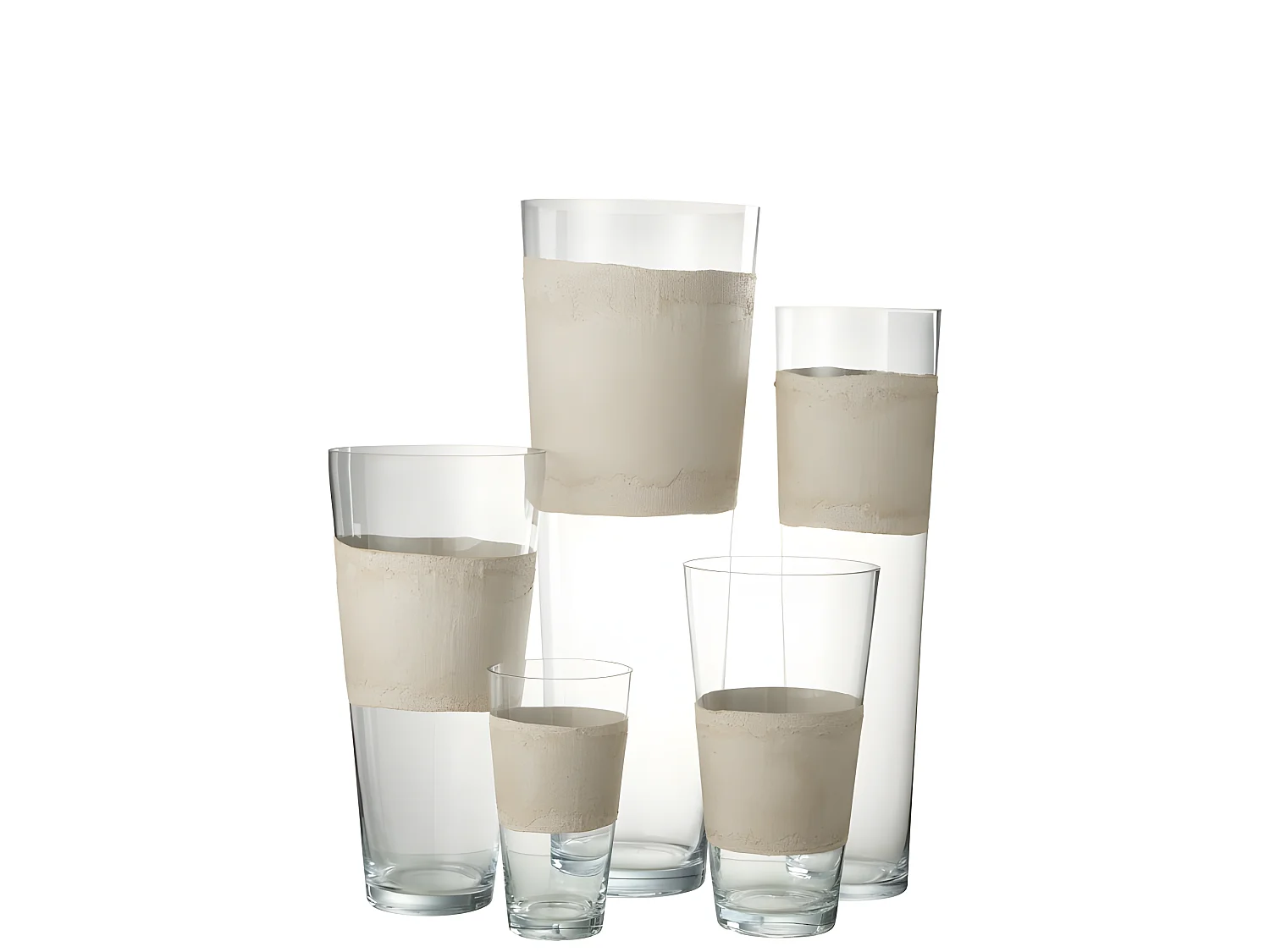 Jarrón con línea de vidrio beige 25x25x70 cm