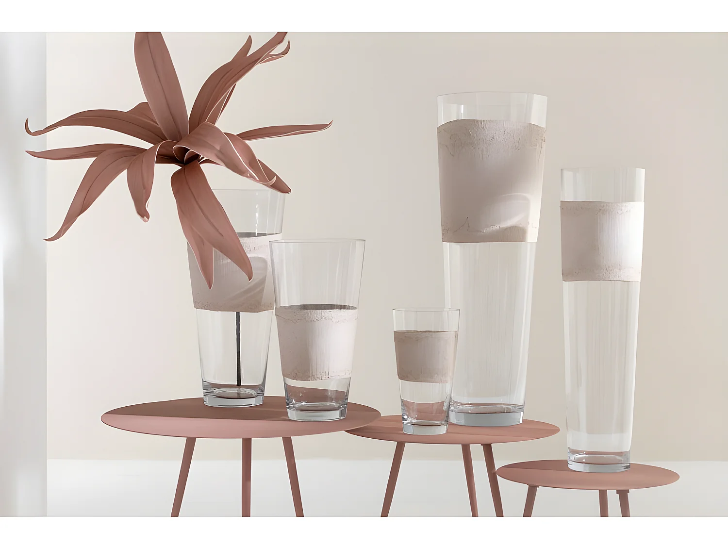 Jarrón con línea de vidrio beige 25x25x70 cm