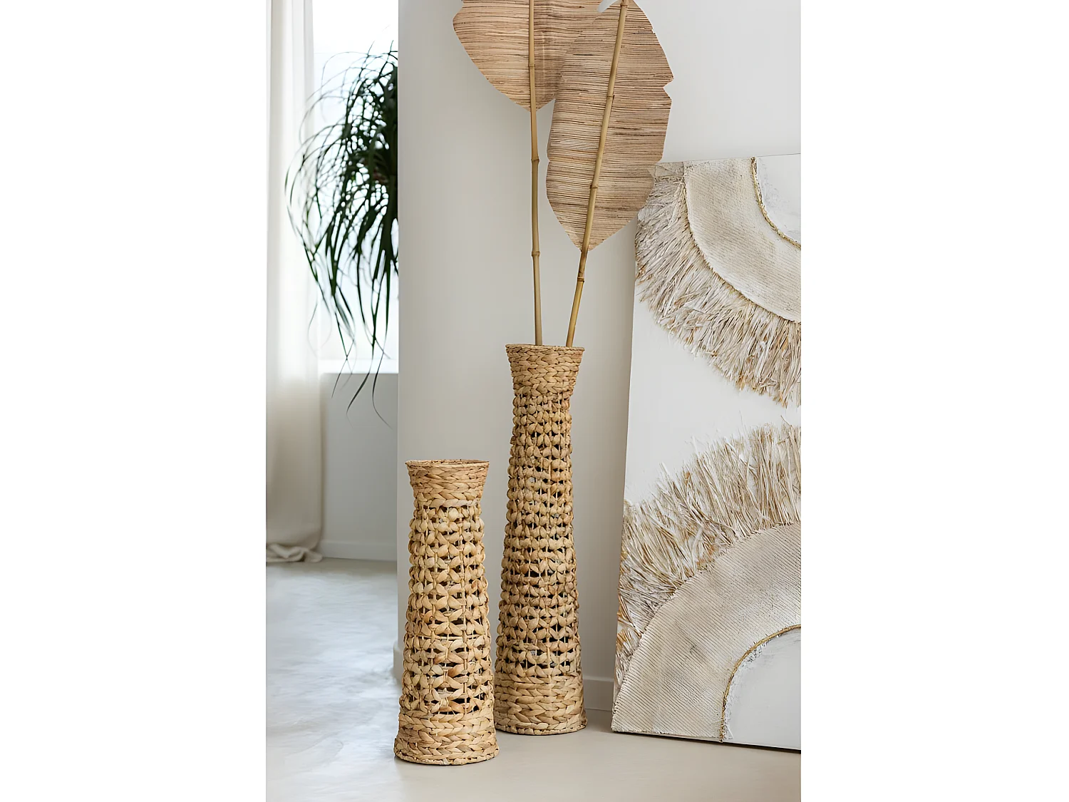 Conjunto de 3 jarrones de madera natural de 21x21x80 cm