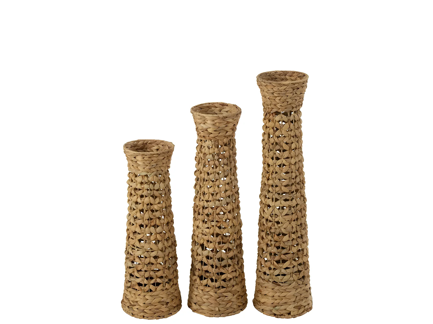 Conjunto de 3 jarrones de madera natural de 21x21x80 cm