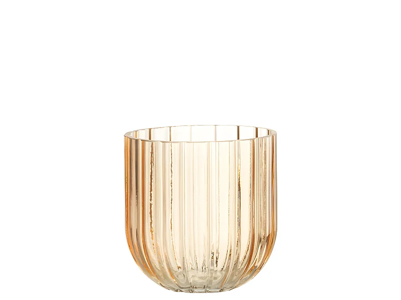 Jarrón con línea de vidrio rosa 15x15x16 cm