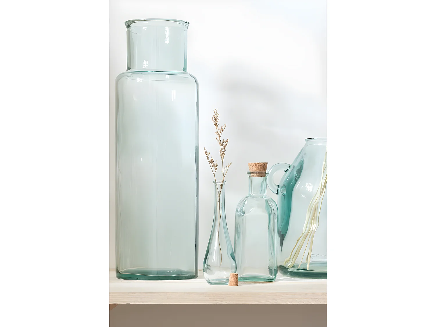 Jarrón cilíndrico de vidrio transparente de 15x15x45 cm