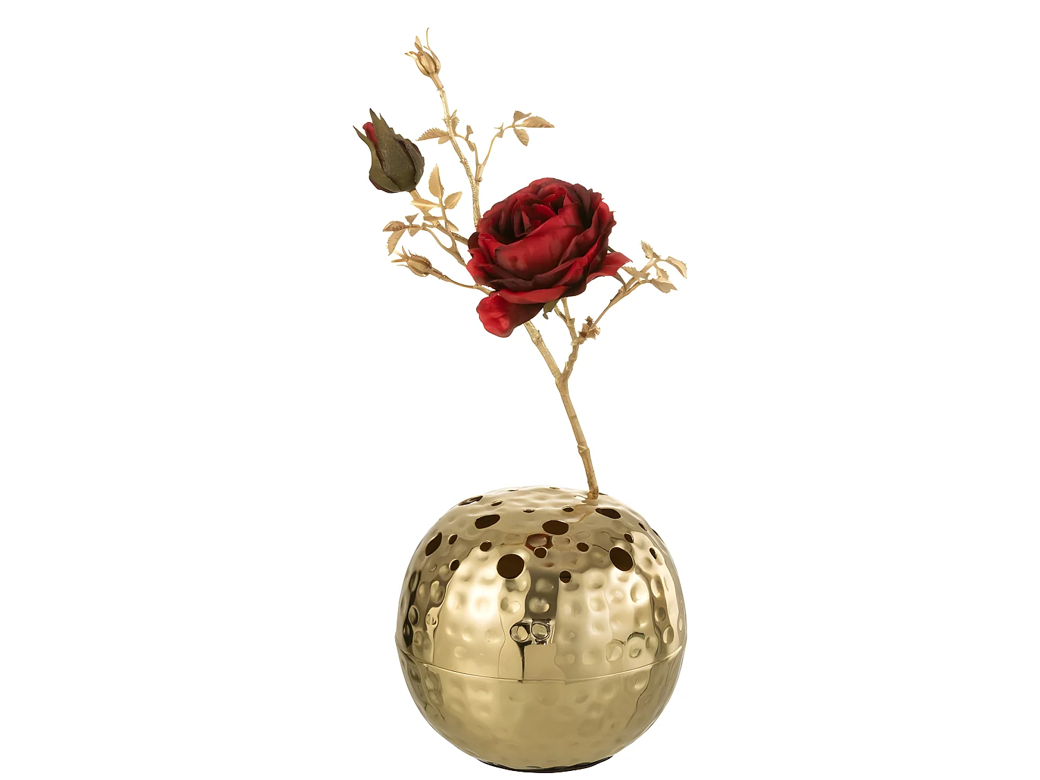 Vaso a sfera con fori in metallo dorato 15x15x9 cm