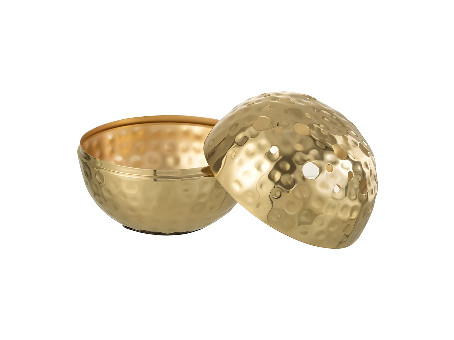 Vaso a sfera con fori in metallo dorato 15x15x9 cm