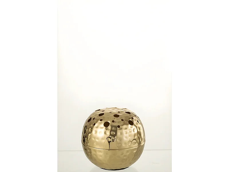 Jarrón redondo con agujeros de metal dorado 15x15x9 cm