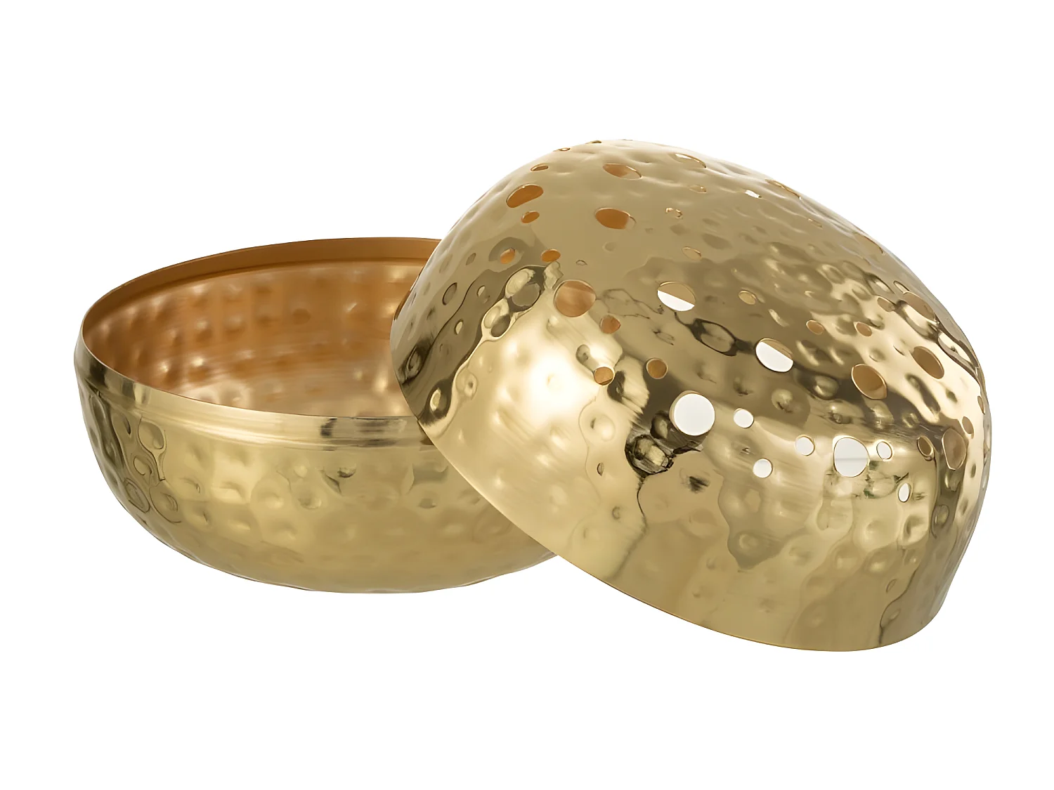 Vaso a sfera con fori in metallo dorato 23x23x9 cm