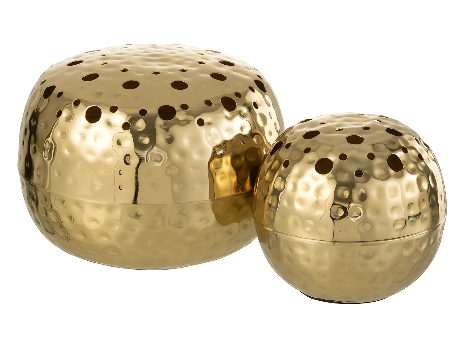 Jarrón redondo con agujeros de metal dorado 23x23x9 cm