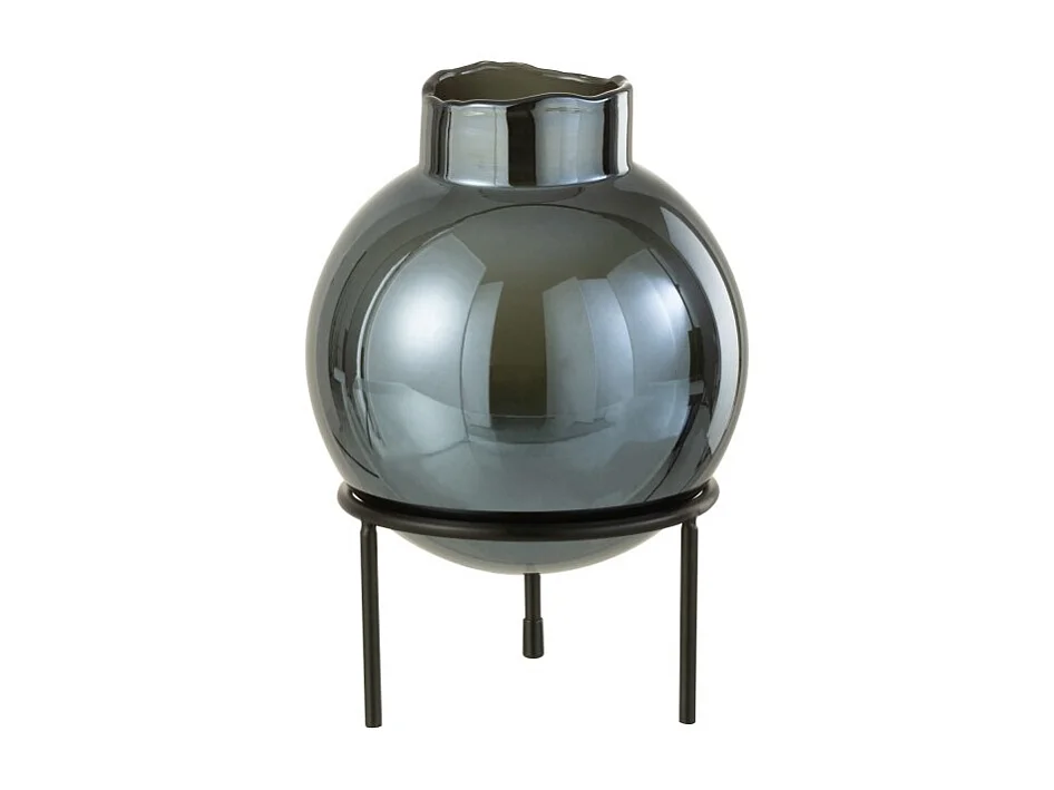 Jarrón de vidrio azul con base