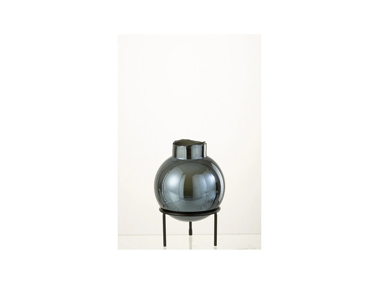 Vase boule sur pied en verre bleu 15x15x22 cm