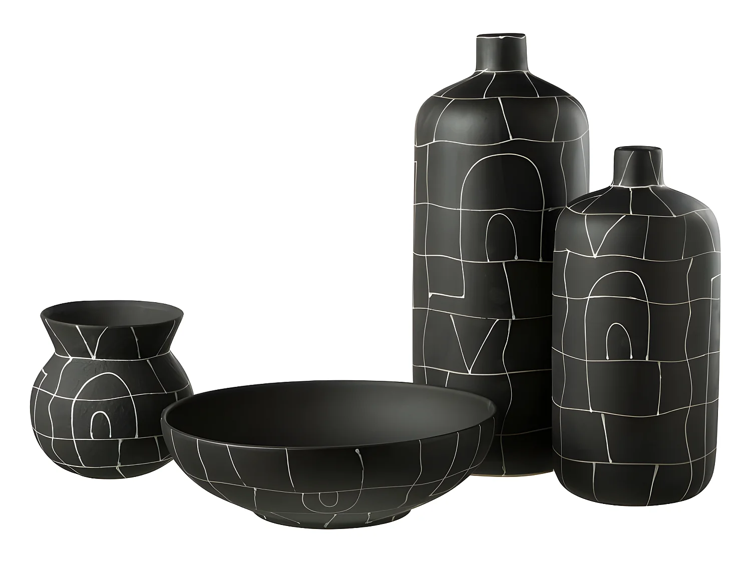 Jarrón redondo con detalles en cerámica negra 19x19x37 cm