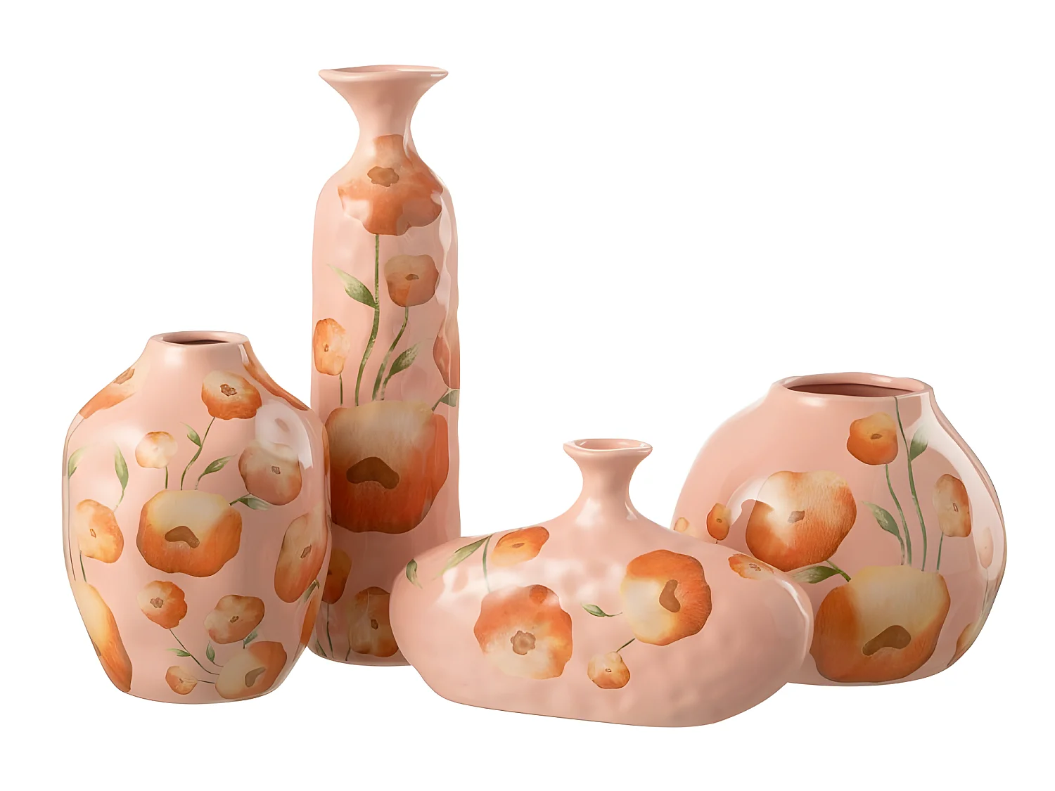 Jarrón con flores de cerámica color salmón 21x21x17 cm