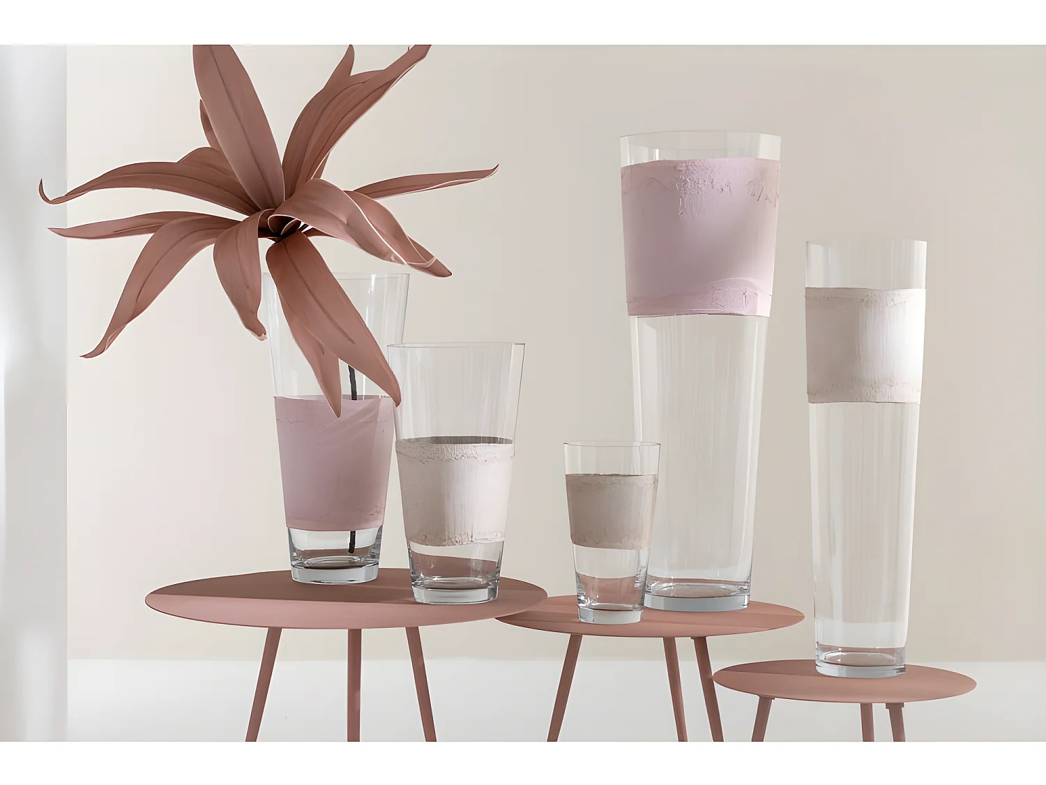 Vaso con linea in vetro rosa 17x17x60 cm