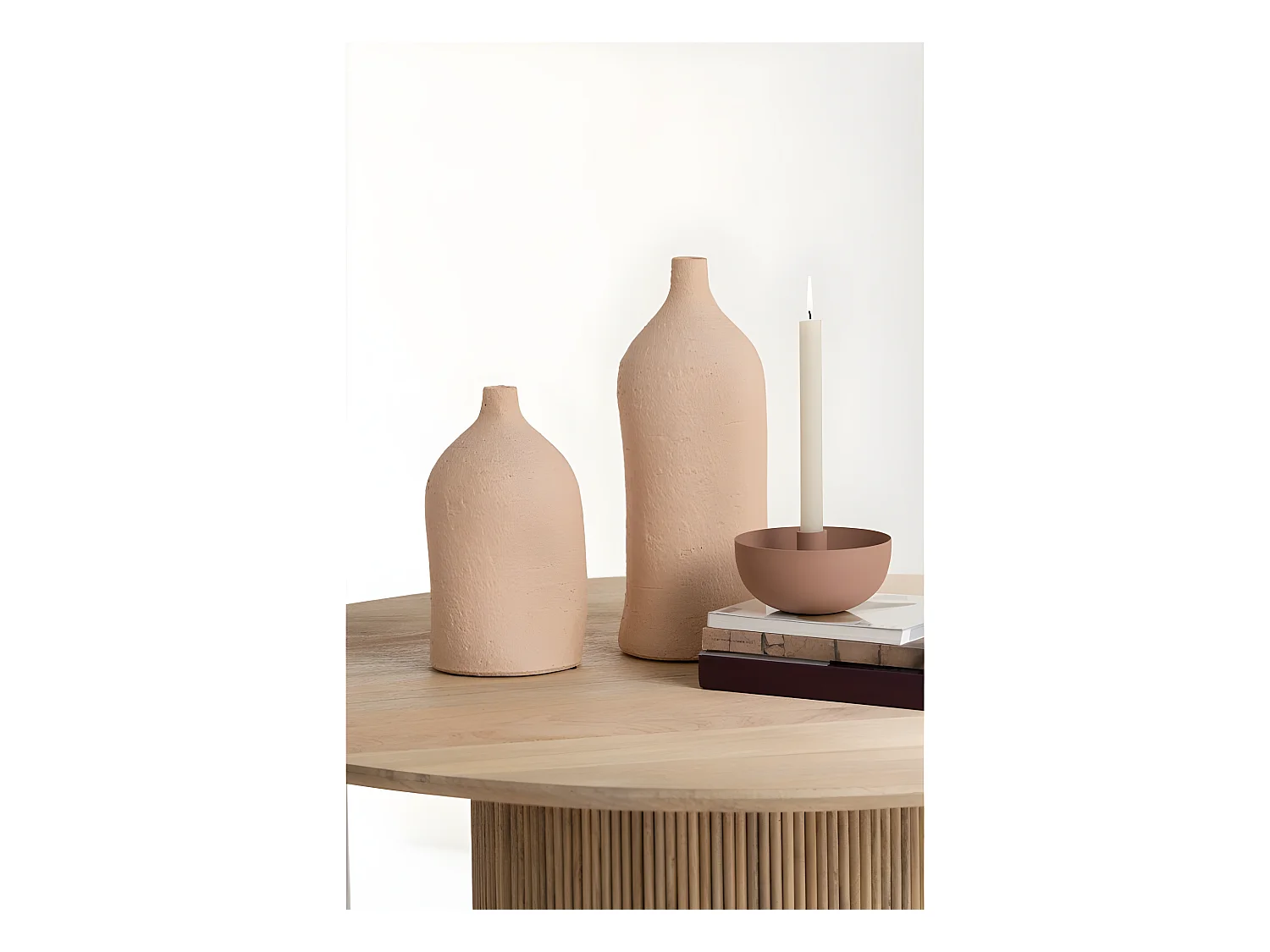 Vaso collo bottiglia in ceramica beige 14x14x40 cm