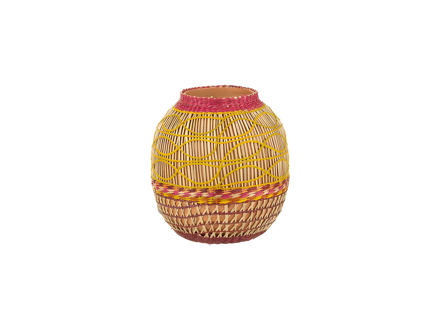 Vase tressé en bois multicouleur 23x23x27 cm