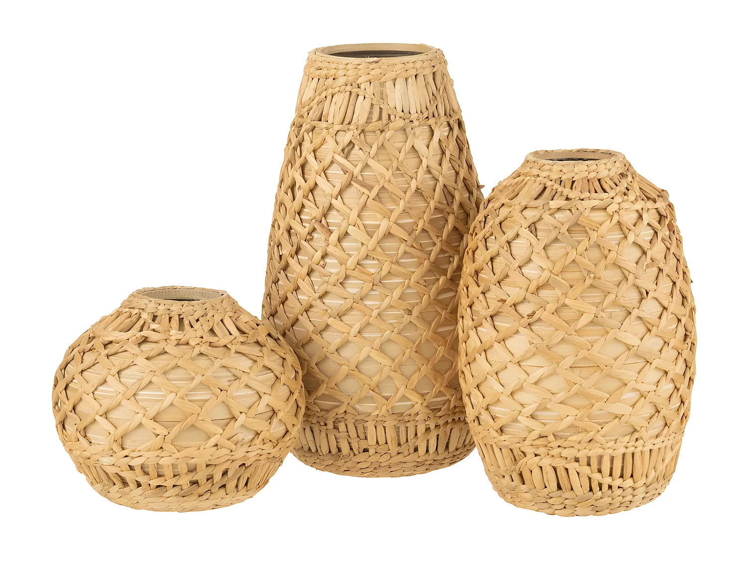 Vase tressé en bois crème 26x26x22 cm